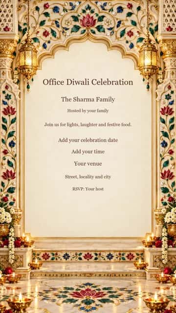 Ivory Marble Corporate Diwali — Gemstone floral inlay and ivory marble give your office invitation a refined finish.