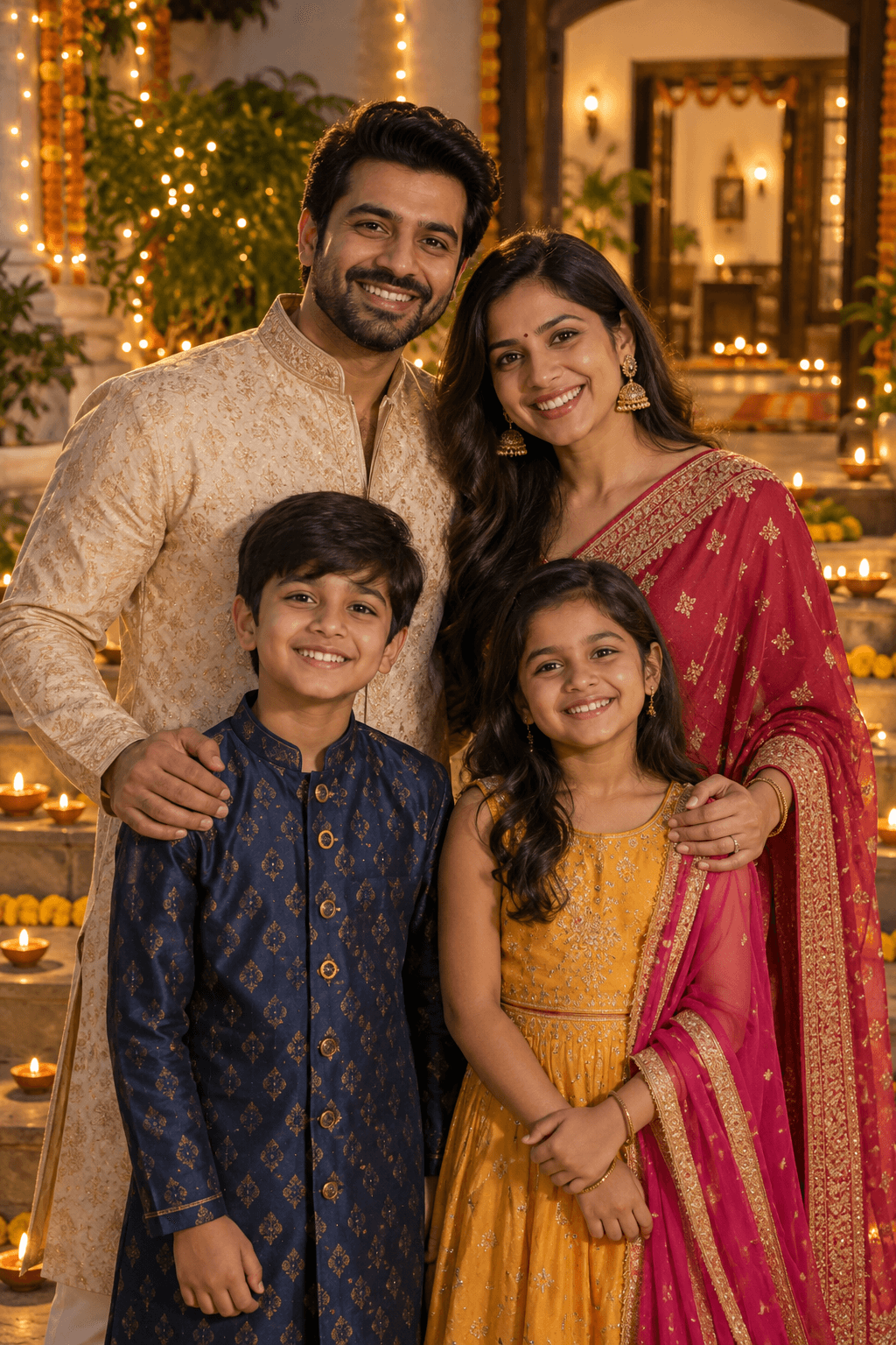 Sample family portrait before adding a Diwali frame