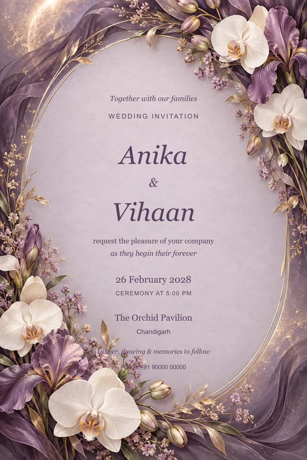 Amethyst Orchid Evening Wedding Invitation