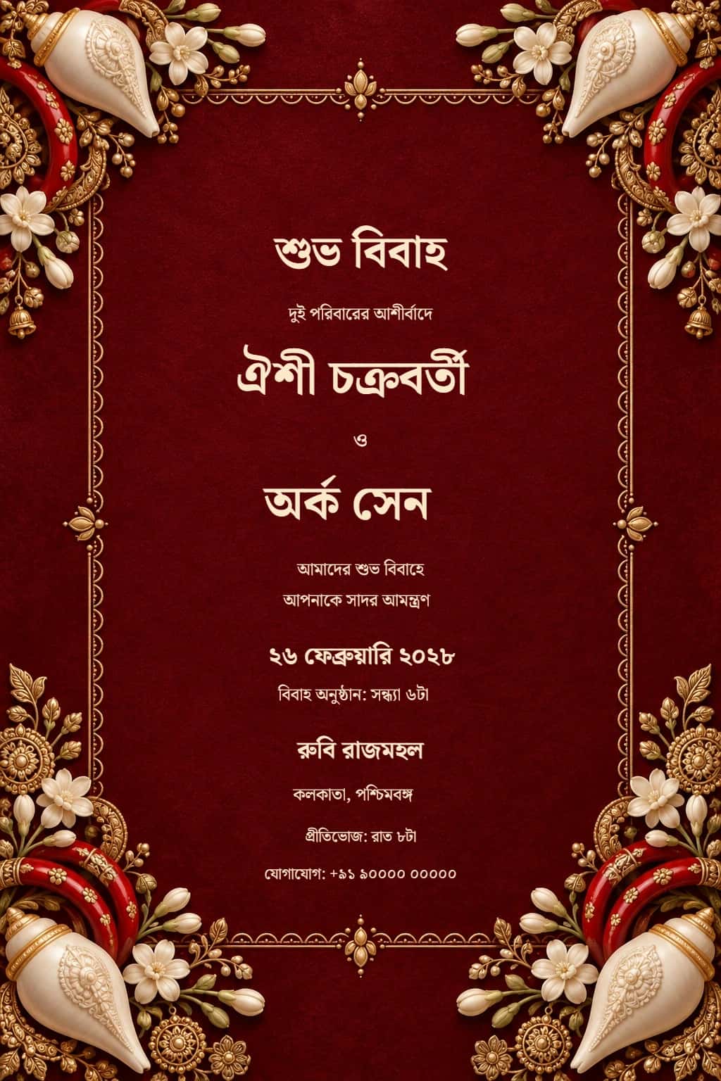 Bengali Shankha Ruby Wedding Invitation