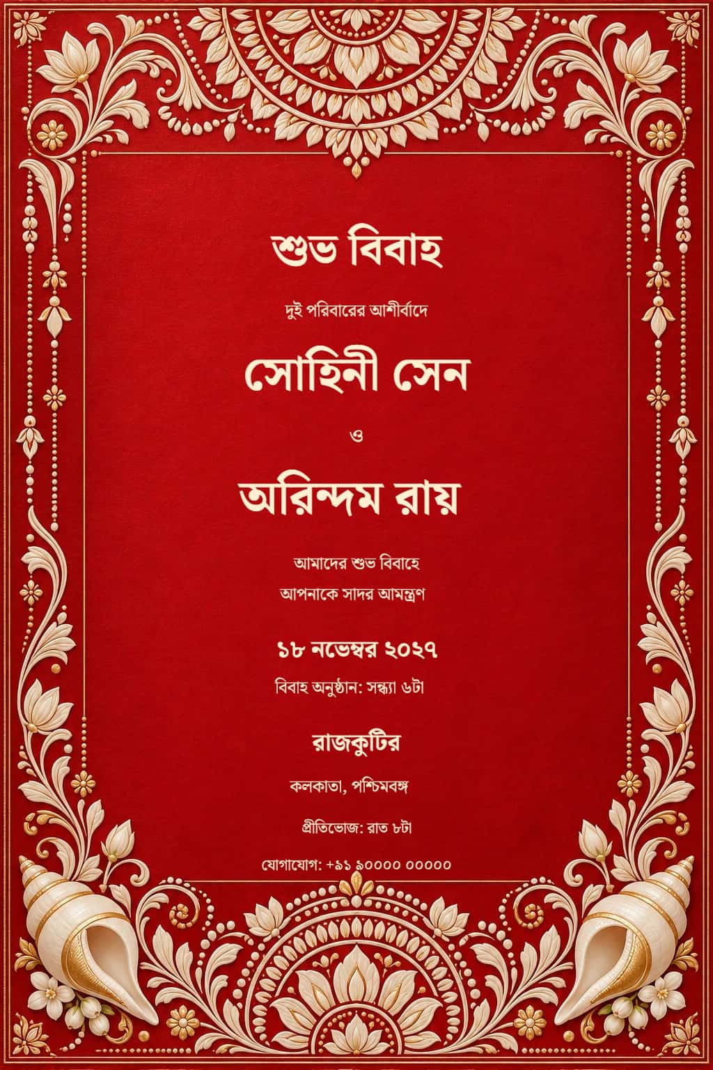 Bengali Sindoor Alpona Wedding Invitation