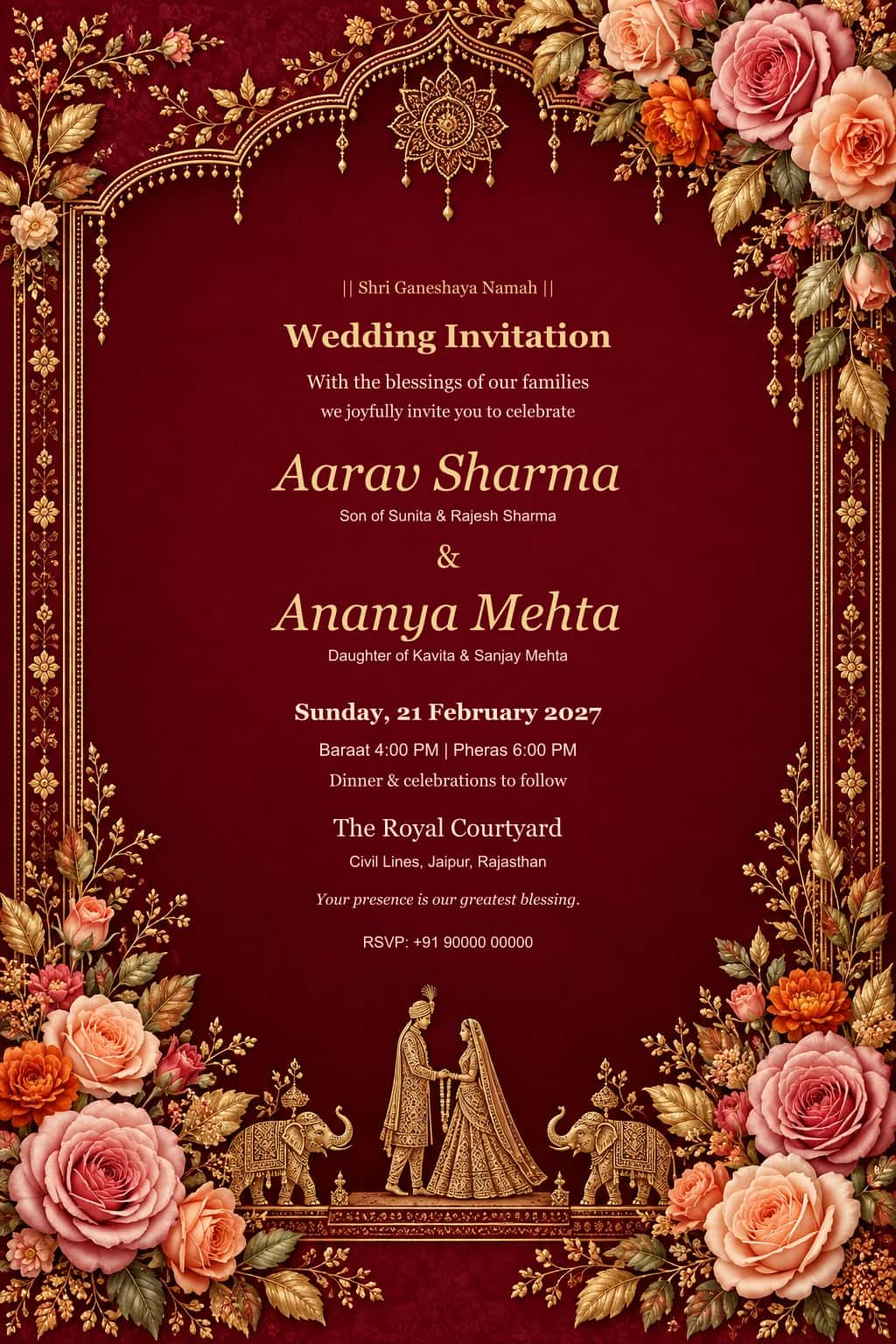 Blush Rose Hindu Wedding Invitation