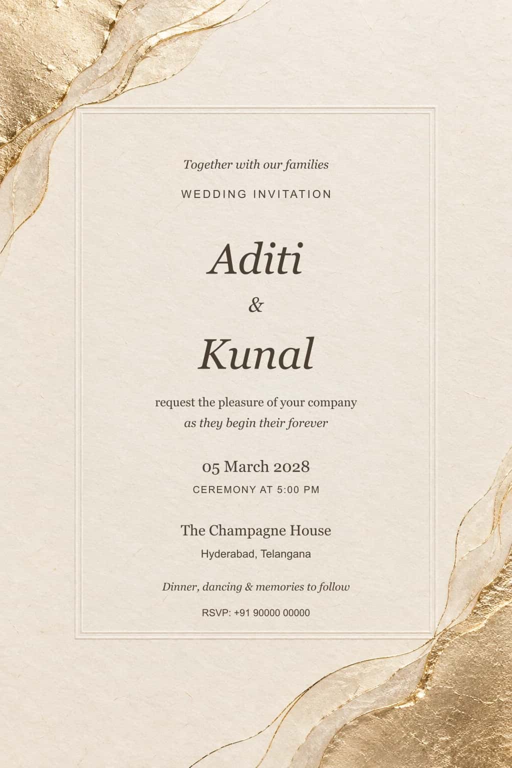 Champagne Editorial Wedding Invitation