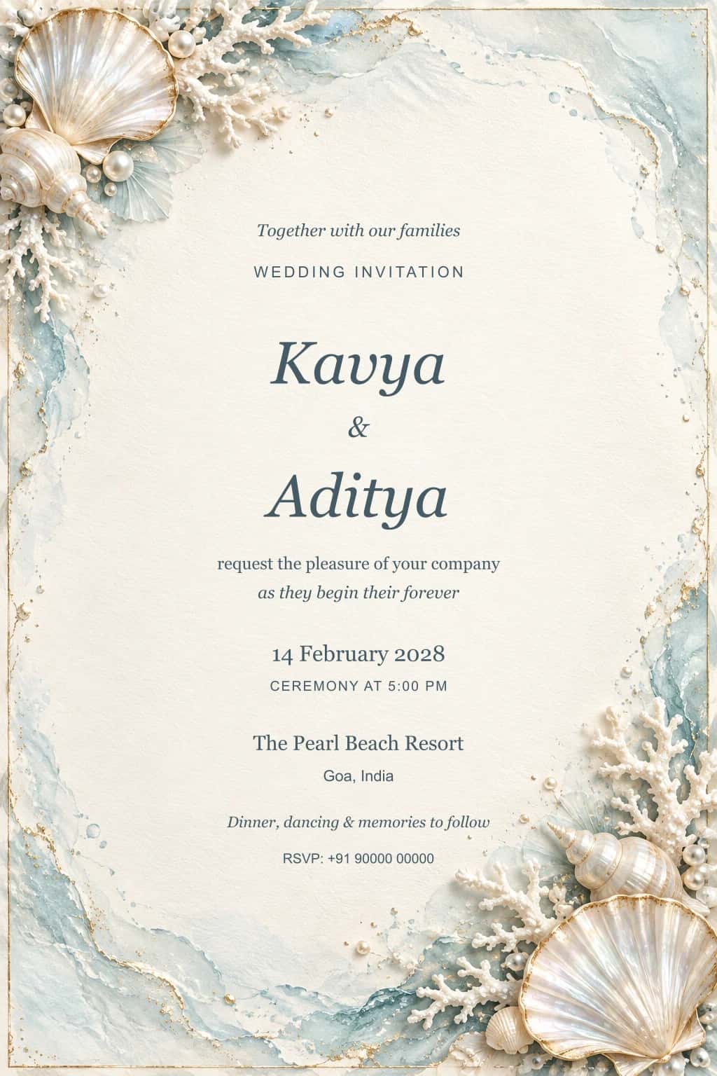 Coastal Pearl Serenity Wedding Invitation