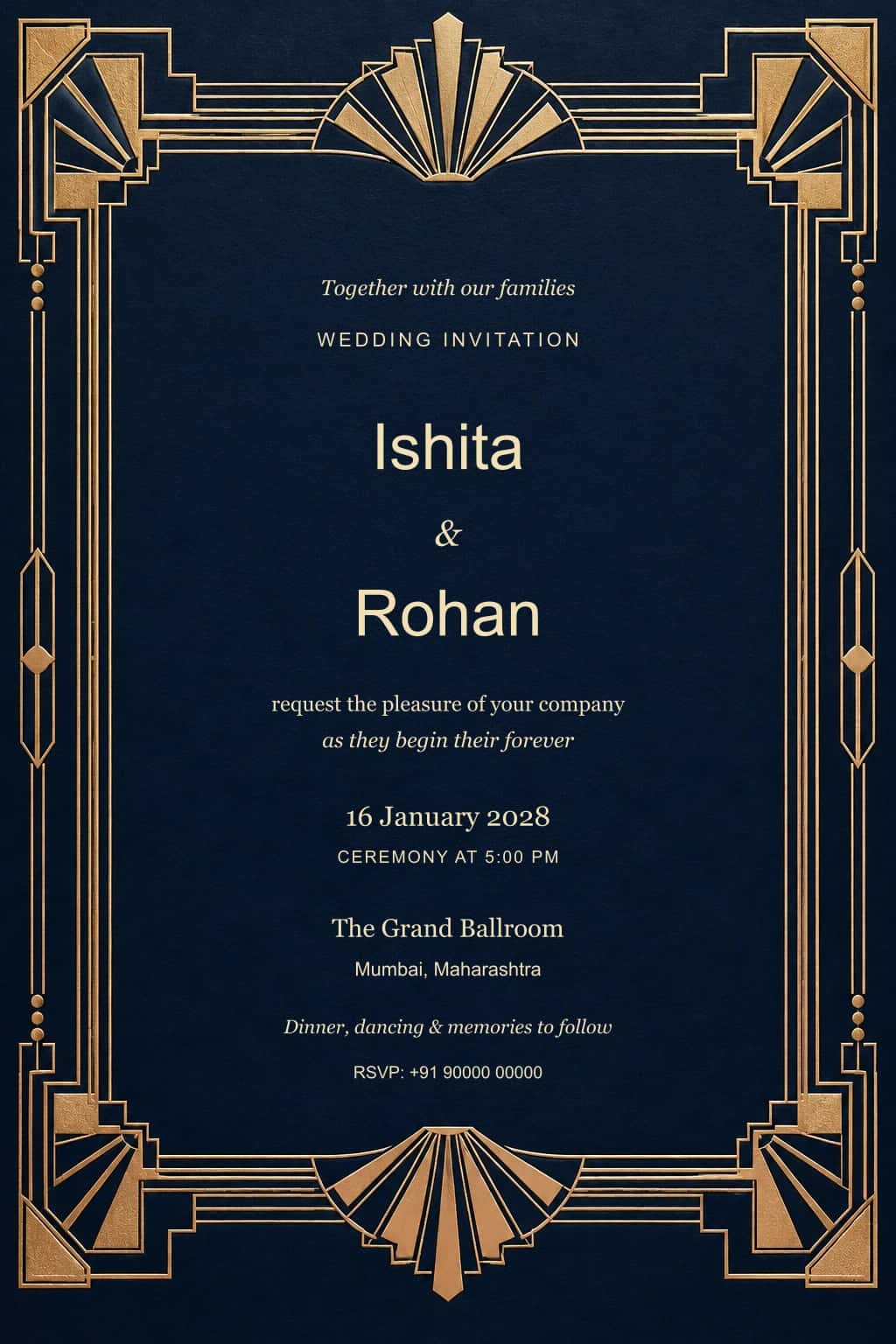 Midnight Art Deco Wedding Invitation