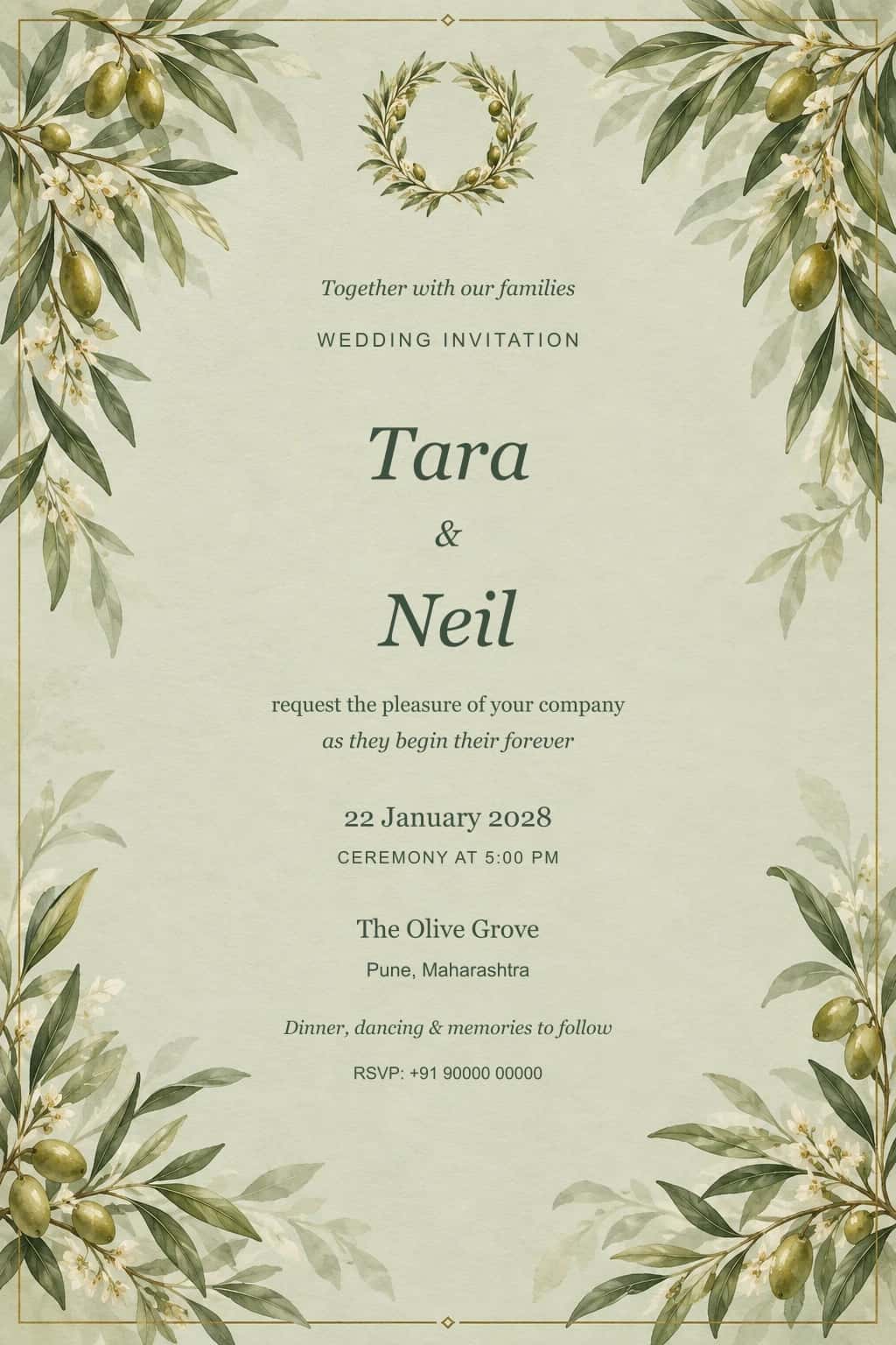 Sage Olive Vows Wedding Invitation