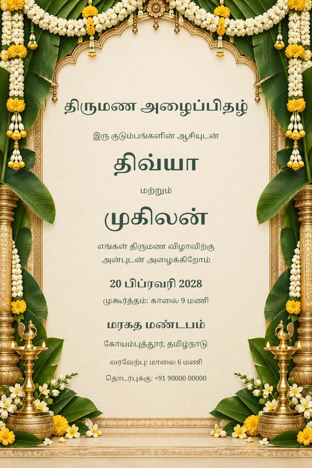 Tamil Emerald Mandap Wedding Invitation