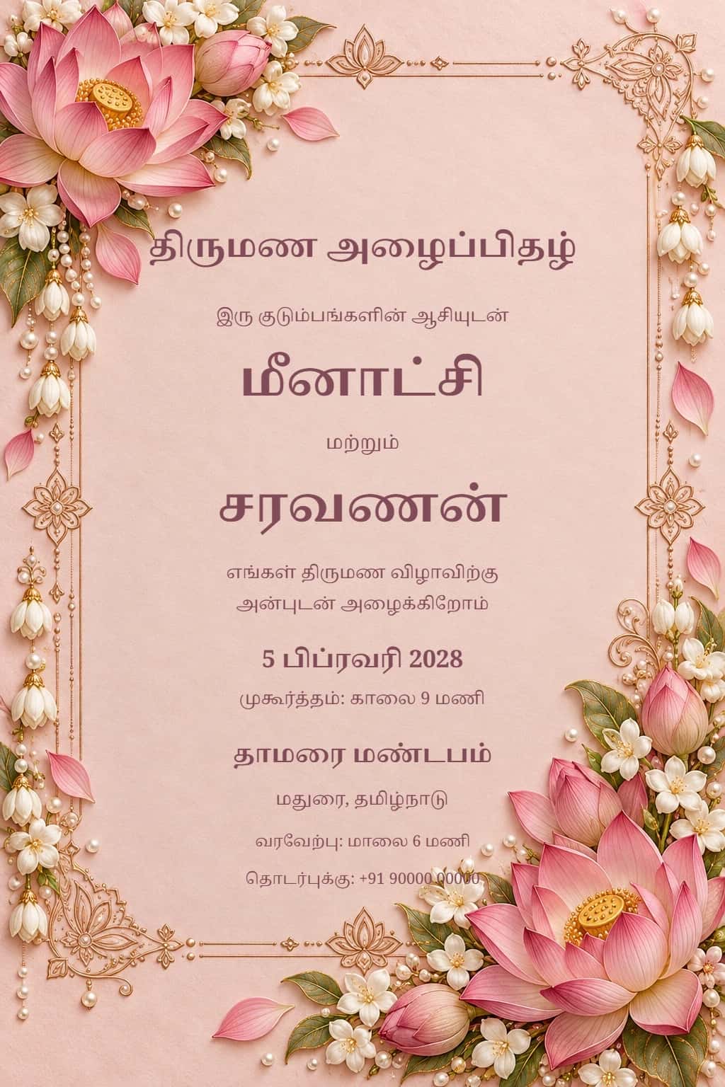 Tamil Madurai Lotus Wedding Invitation