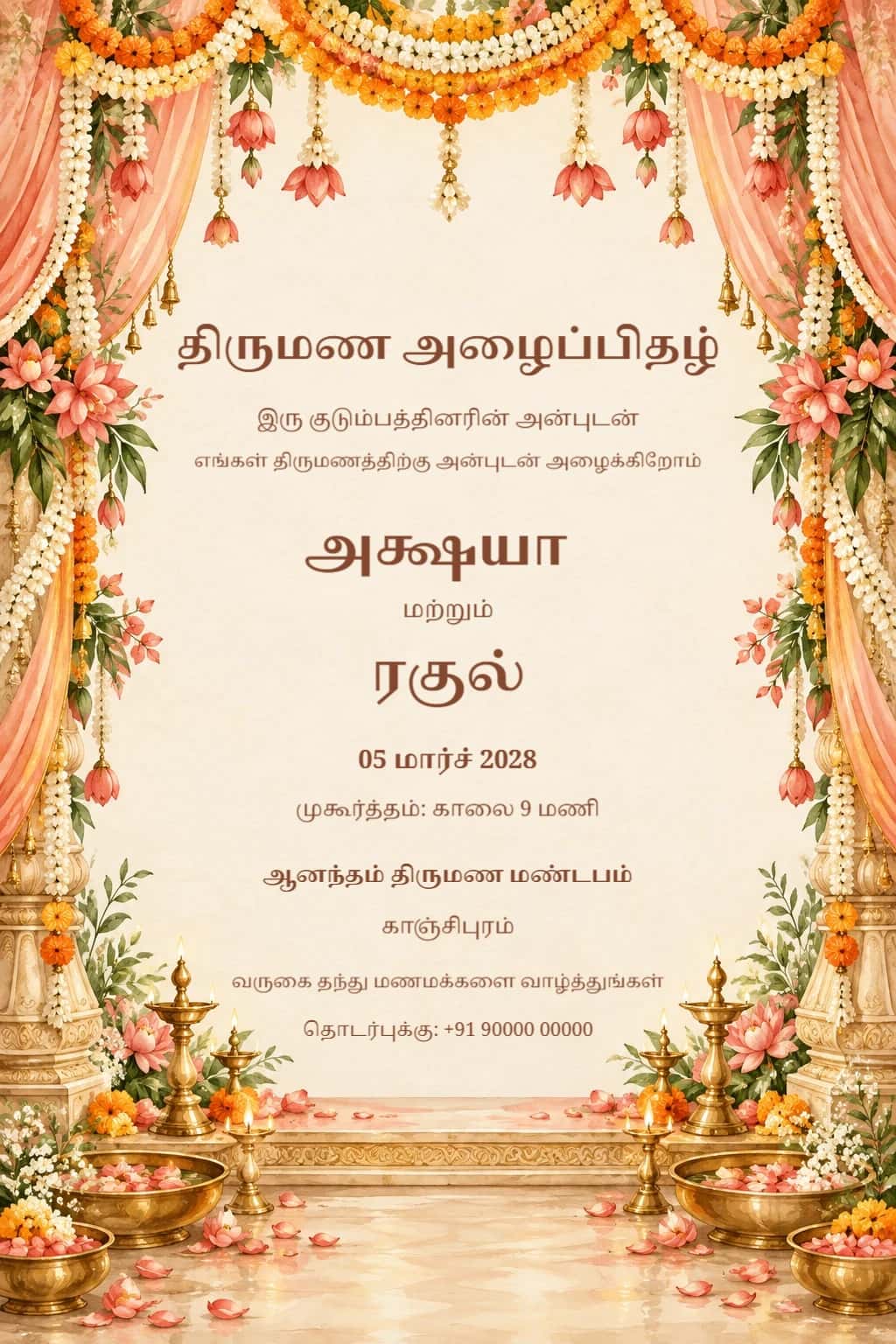 Tamil Marigold Mandap Wedding Invitation