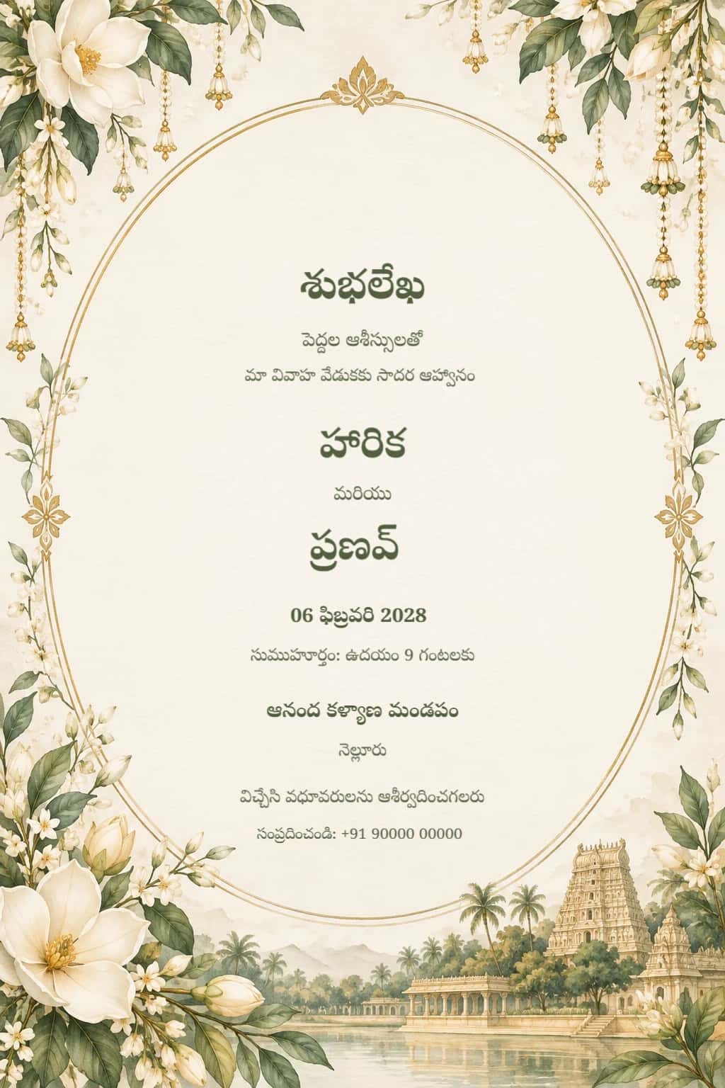 Telugu Champagne Magnolia Wedding Invitation