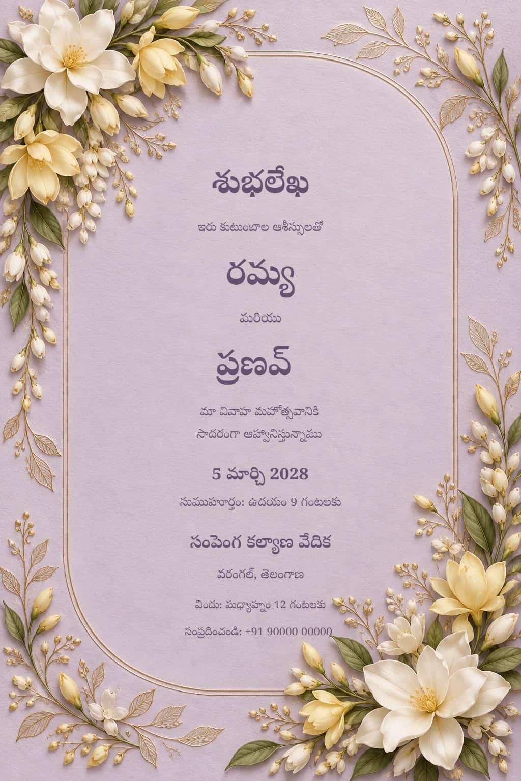 Telugu Moonlit Champaka Wedding Invitation