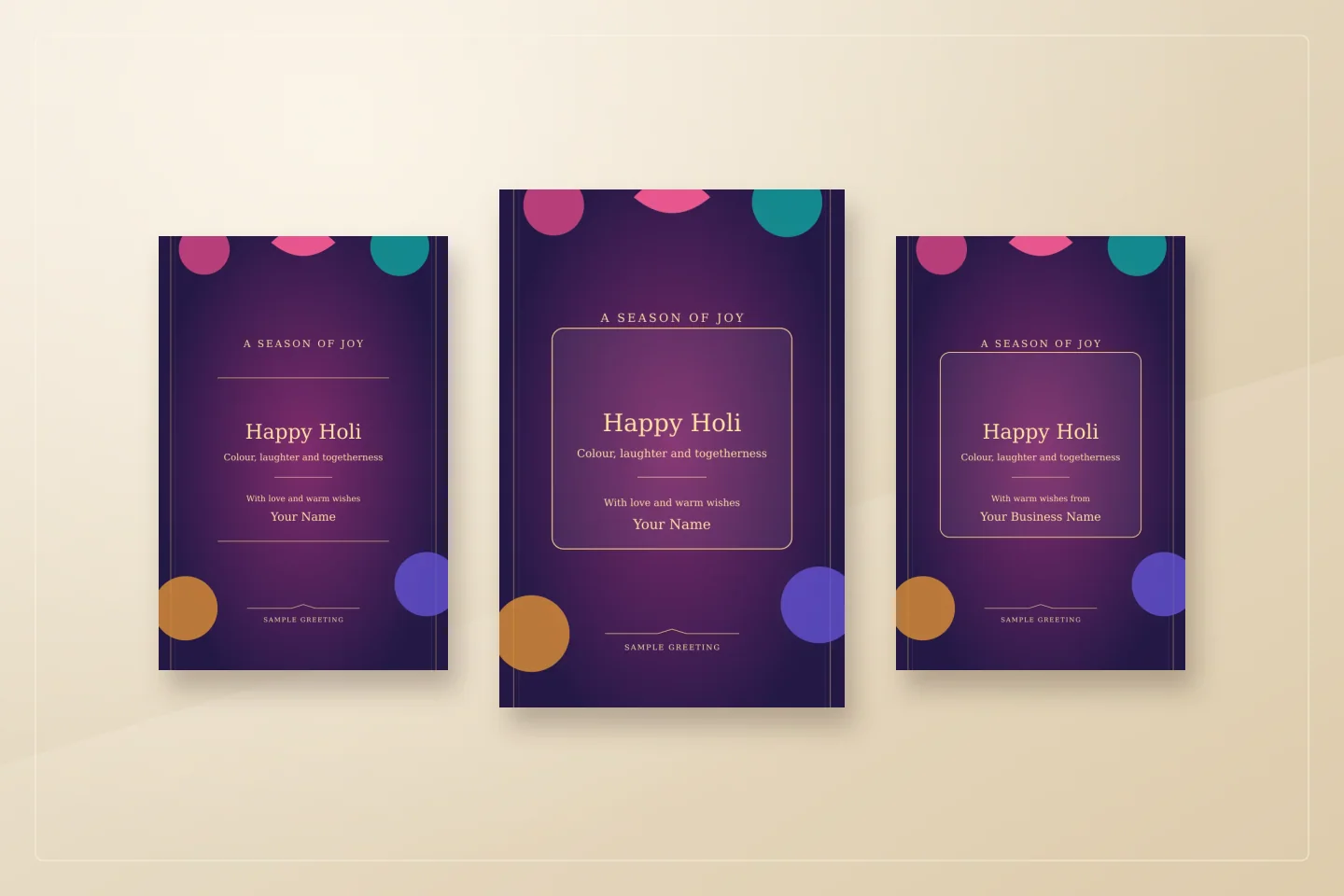 Sample designs for how to create a Holi photo status for WhatsApp