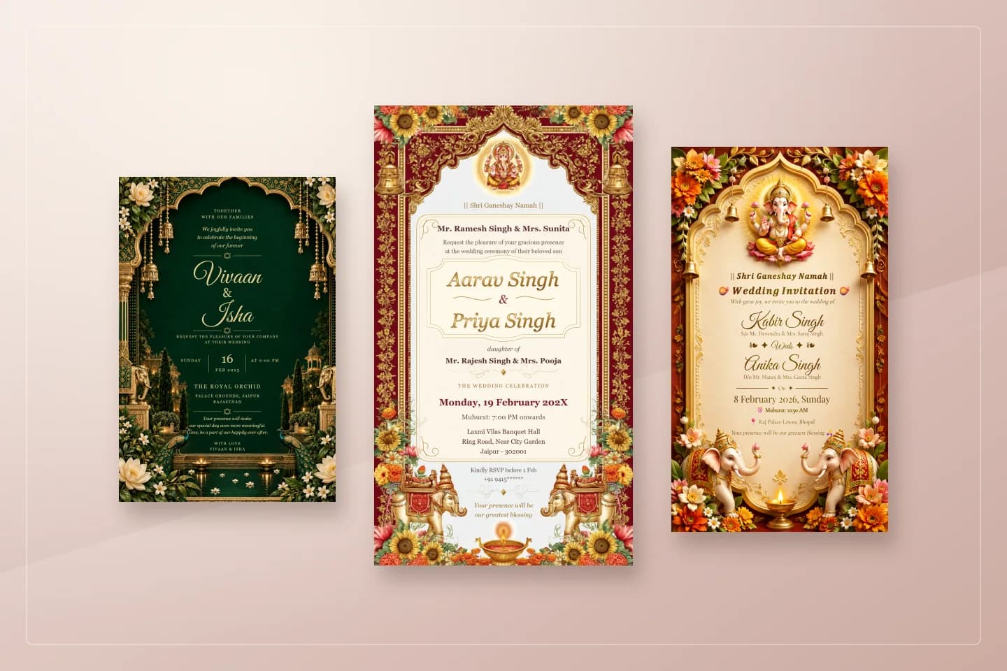 Sample designs for your digital wedding invitation checklist, from draft to send