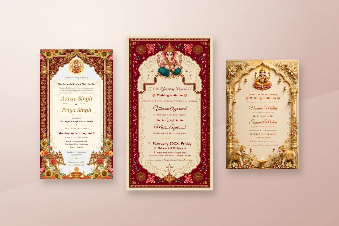 Sample designs for how to choose a Ganesh wedding invitation design