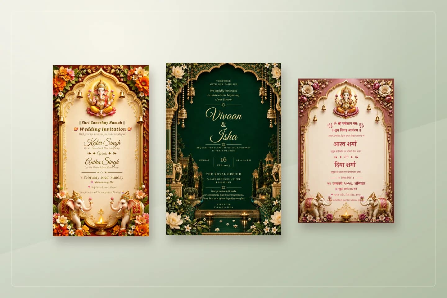 Sample designs for how to plan Haldi, Mehndi and Sangeet invitations