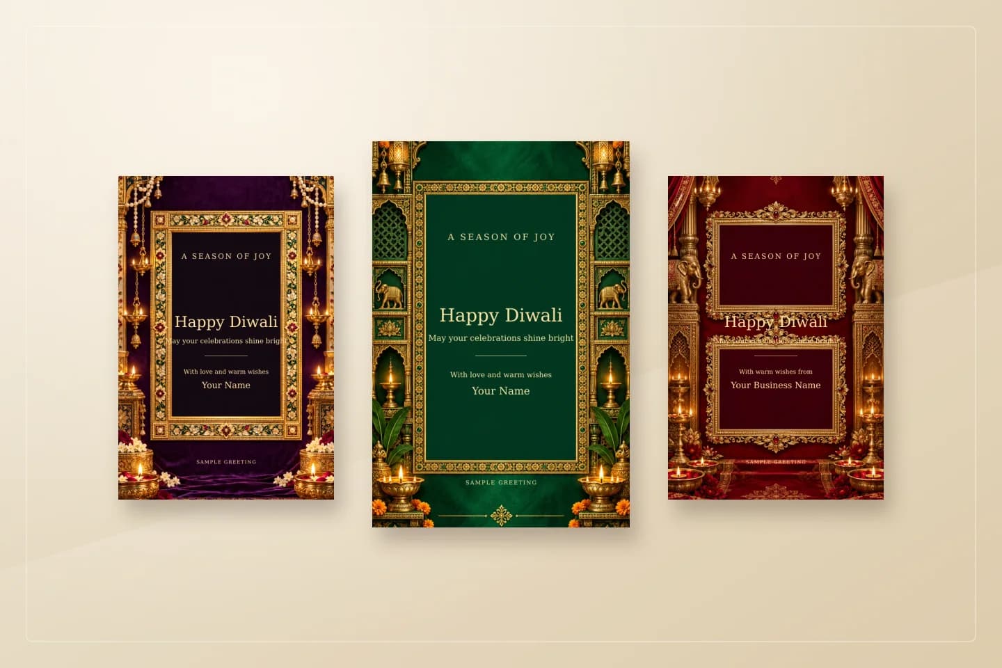 Sample designs for how to create a Diwali greeting card online for family and friends