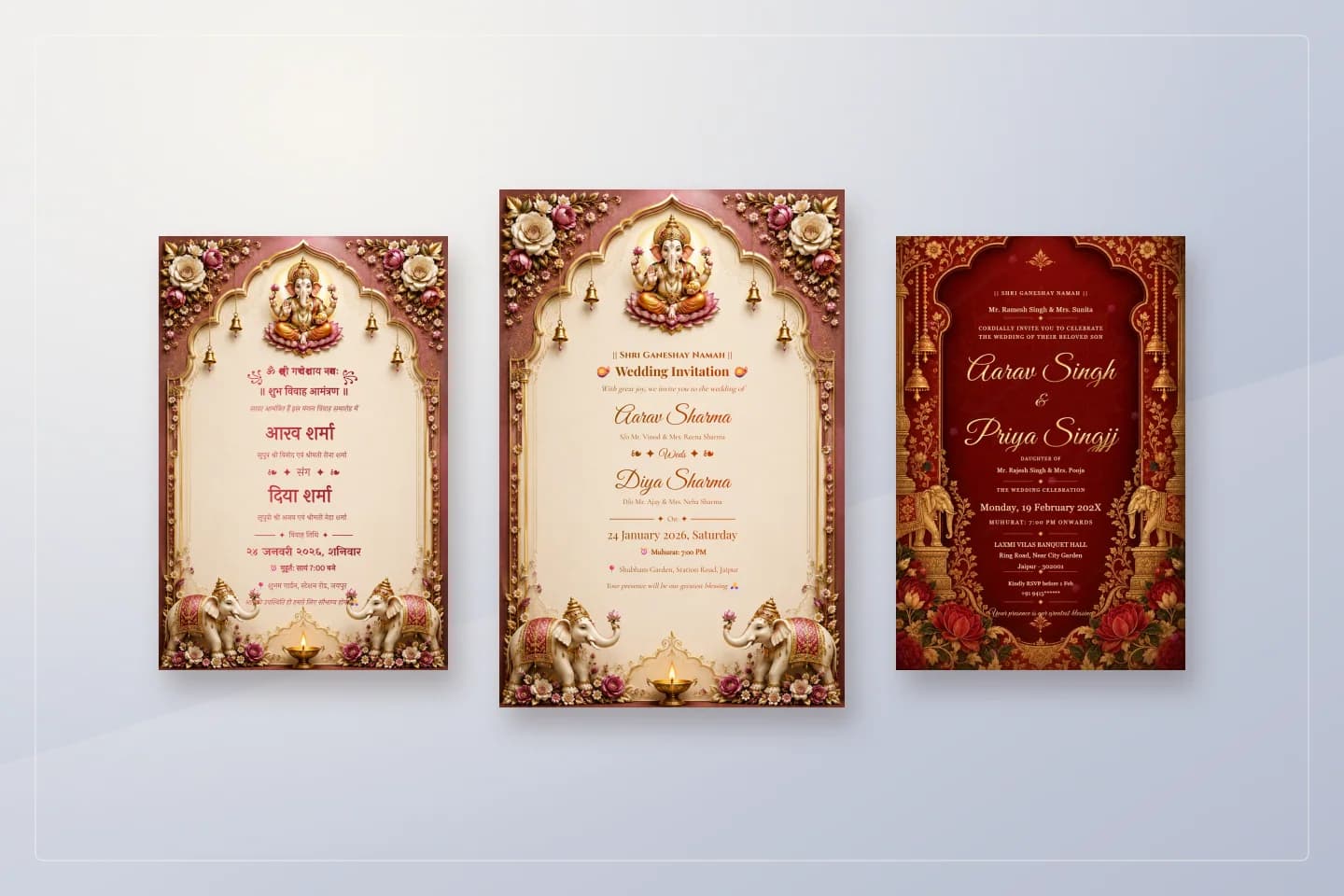Sample designs for maroon and gold wedding invitation ideas for a classic celebration