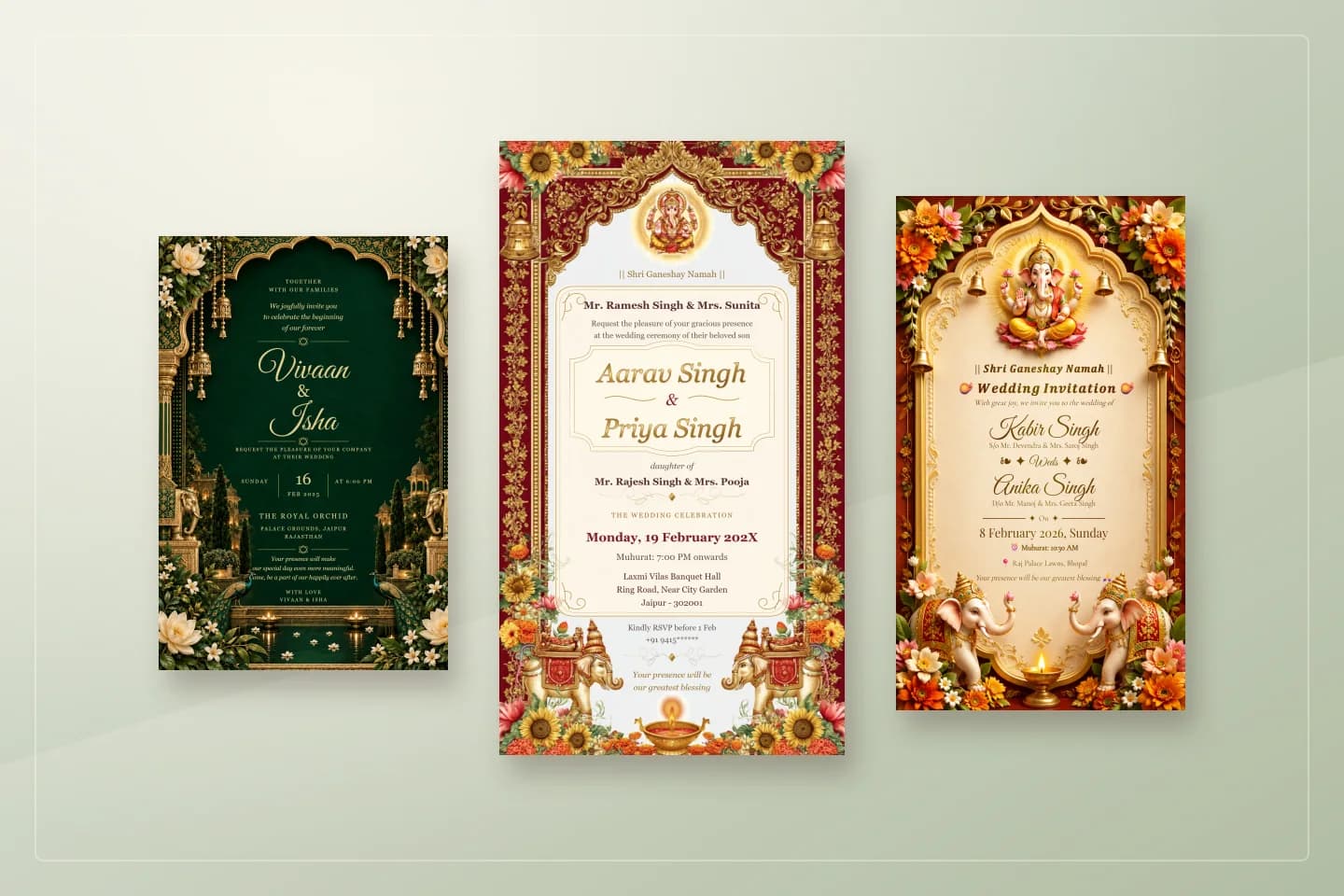 Sample designs for when to split a PDF into separate invitation pages