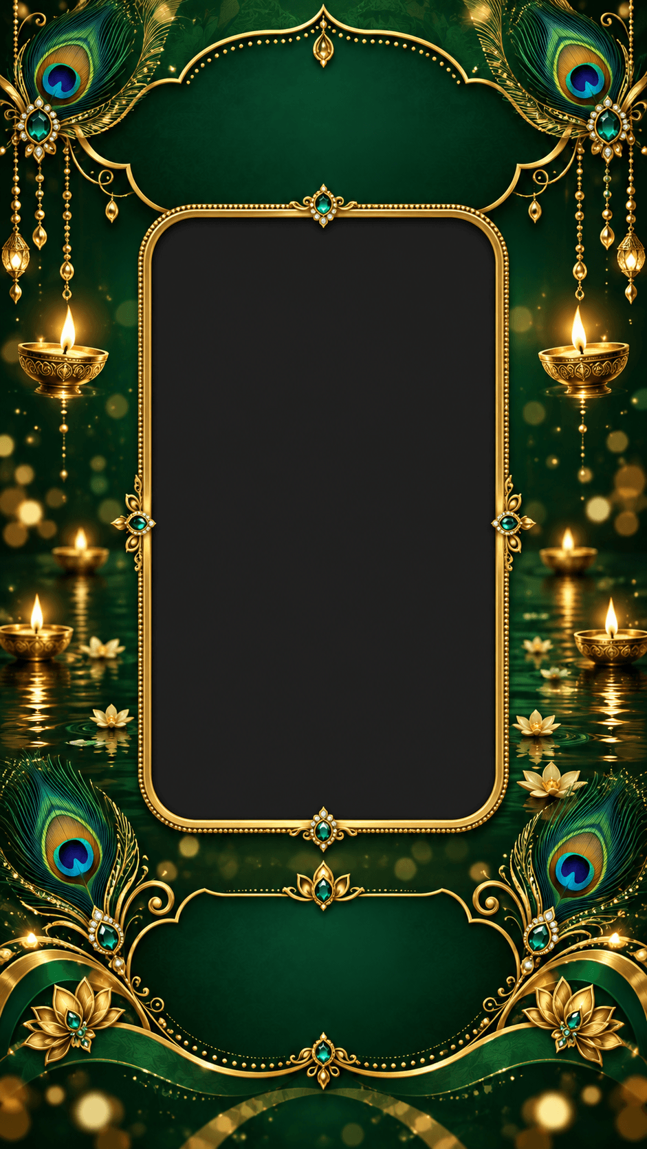 Emerald Peacock Diwali editable festival status template