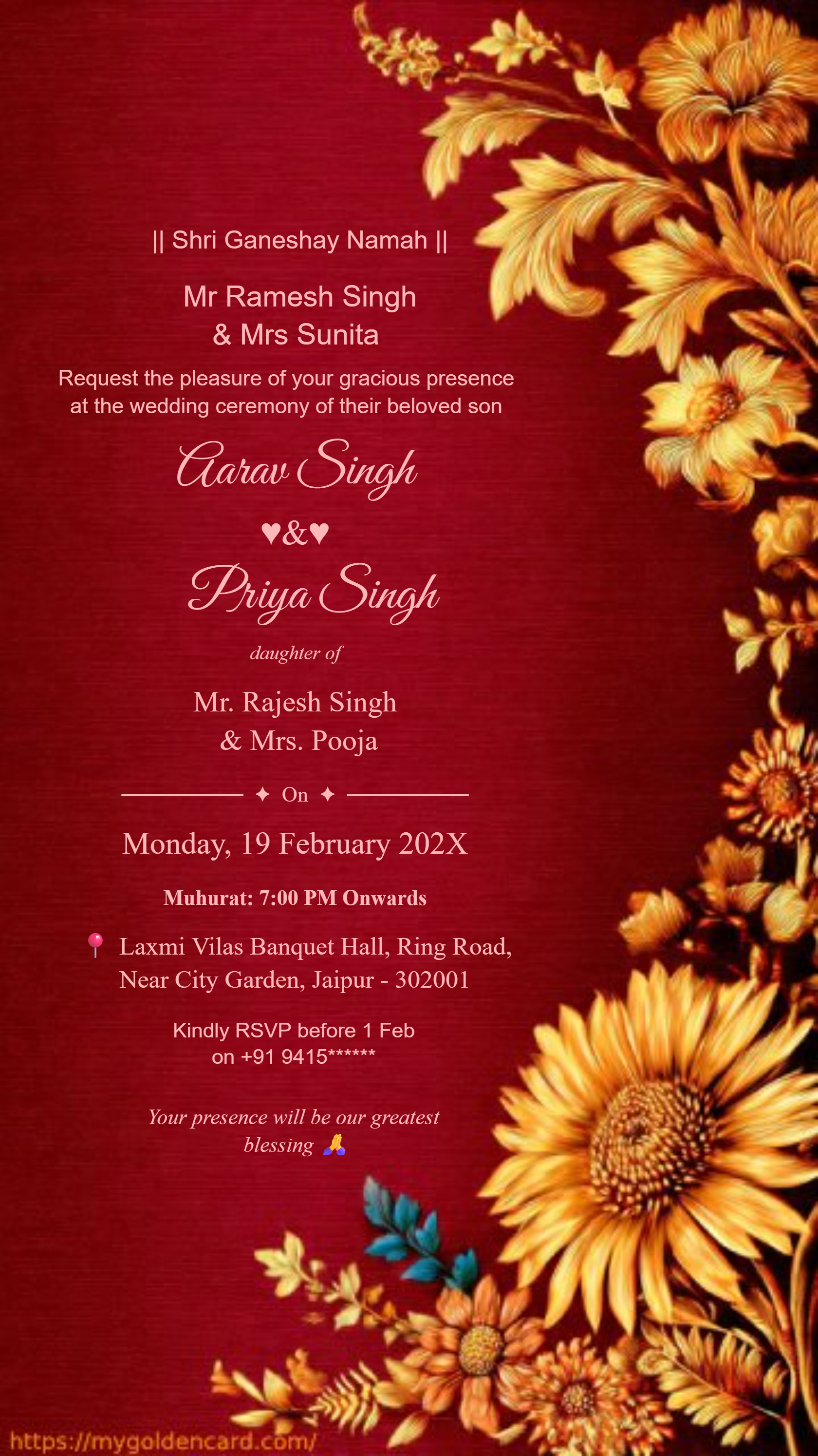 Luxury Maroon Gold Wedding Card Design
