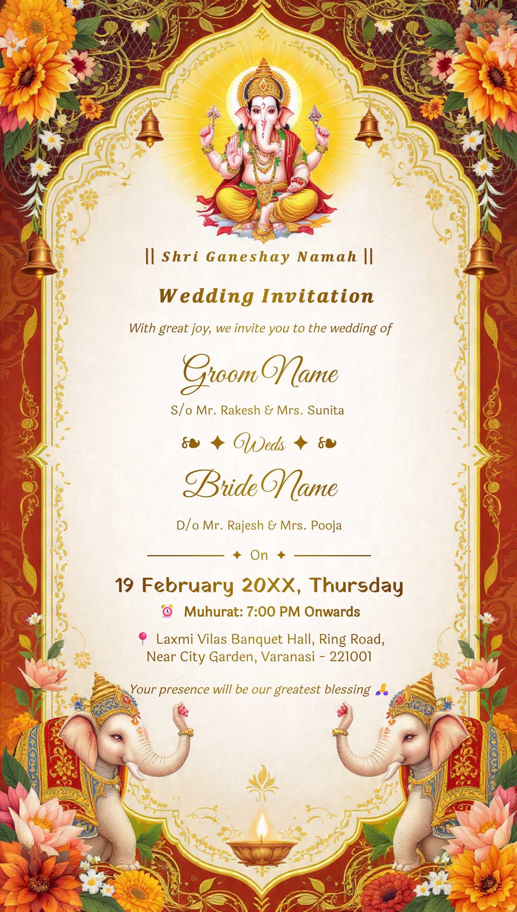 Free Ganesh theme Indian wedding invitation card