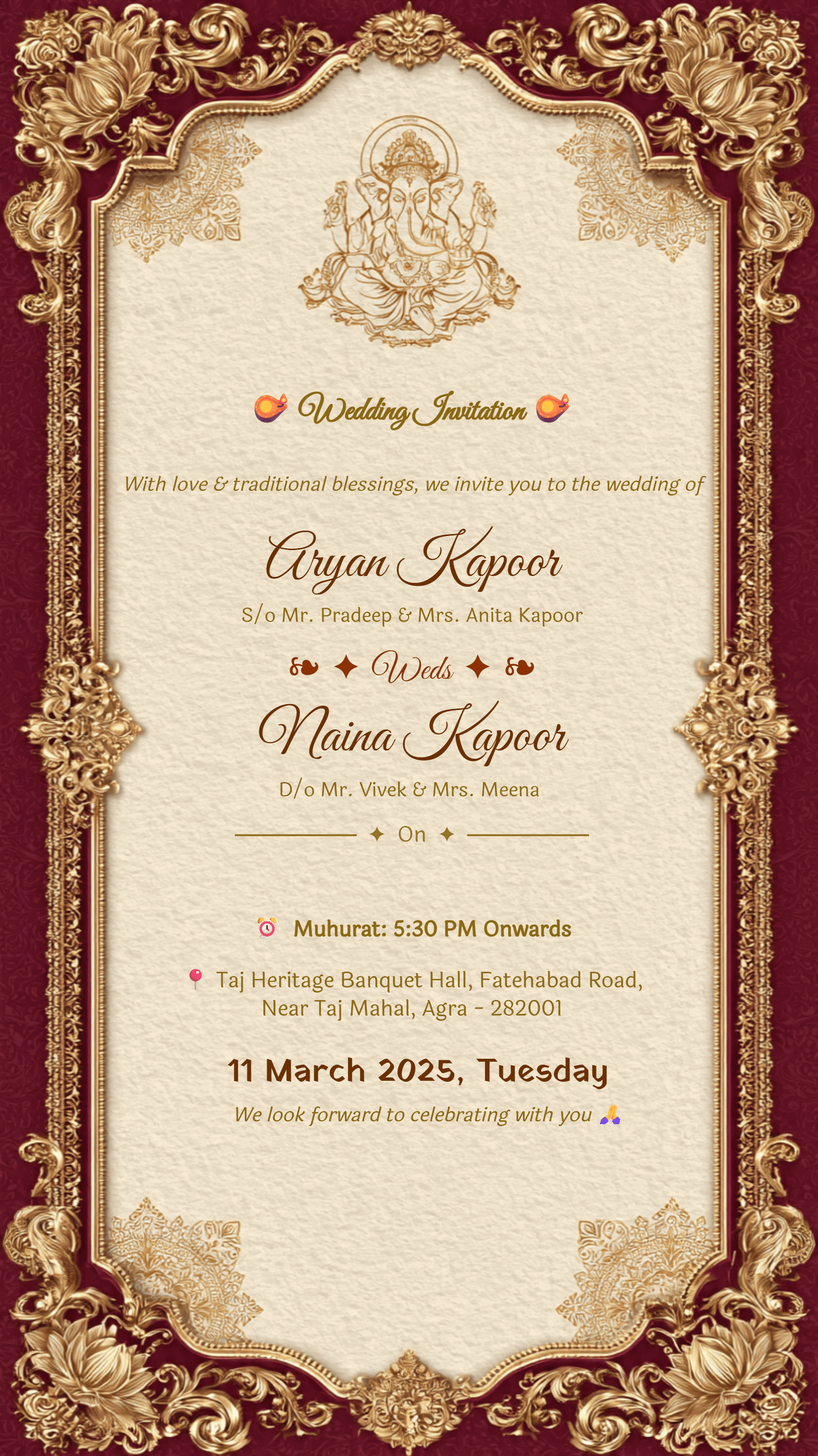 Indian Wedding Card Gold 17