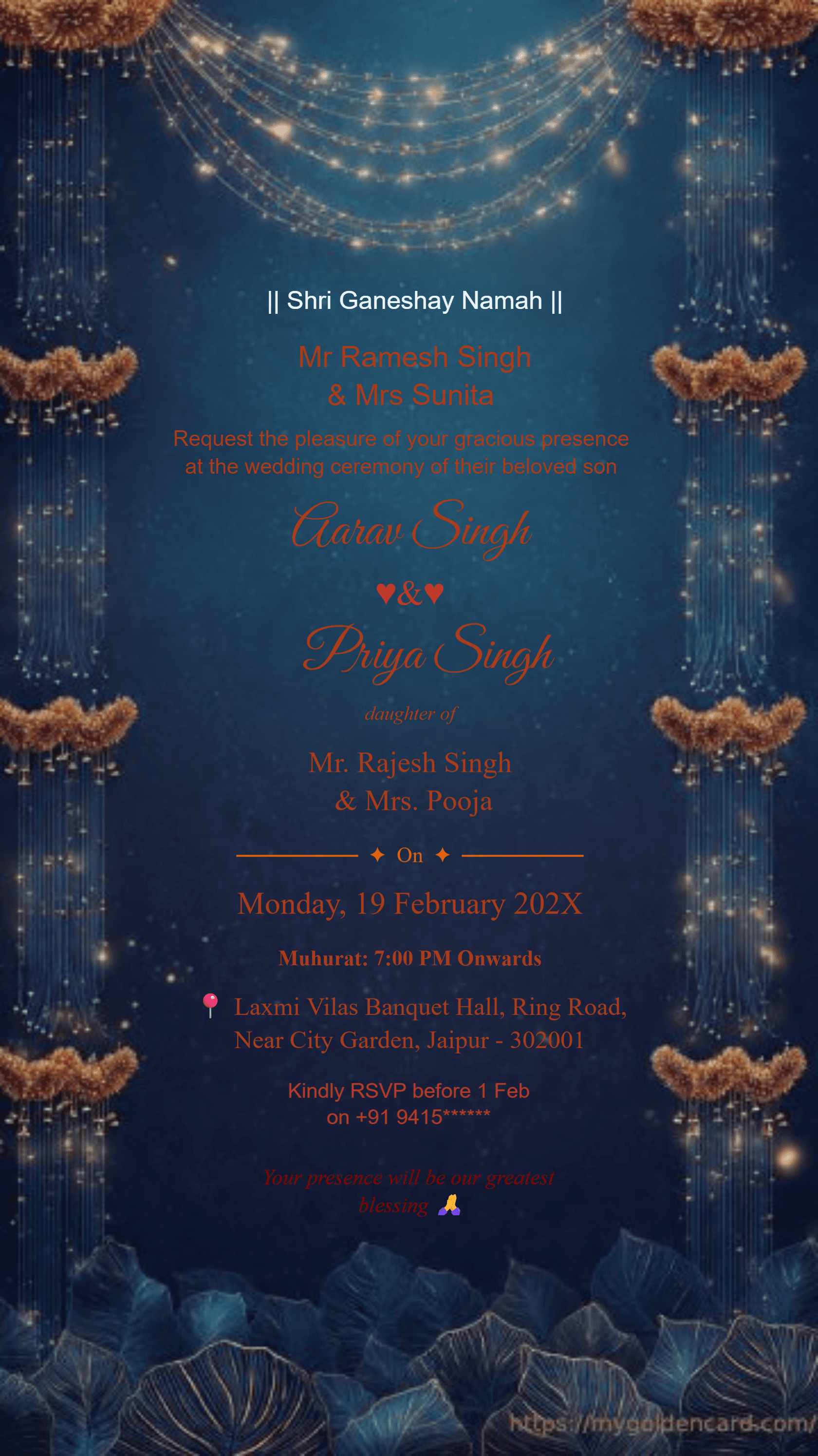 Premium Hindu Wedding Card Golden Border