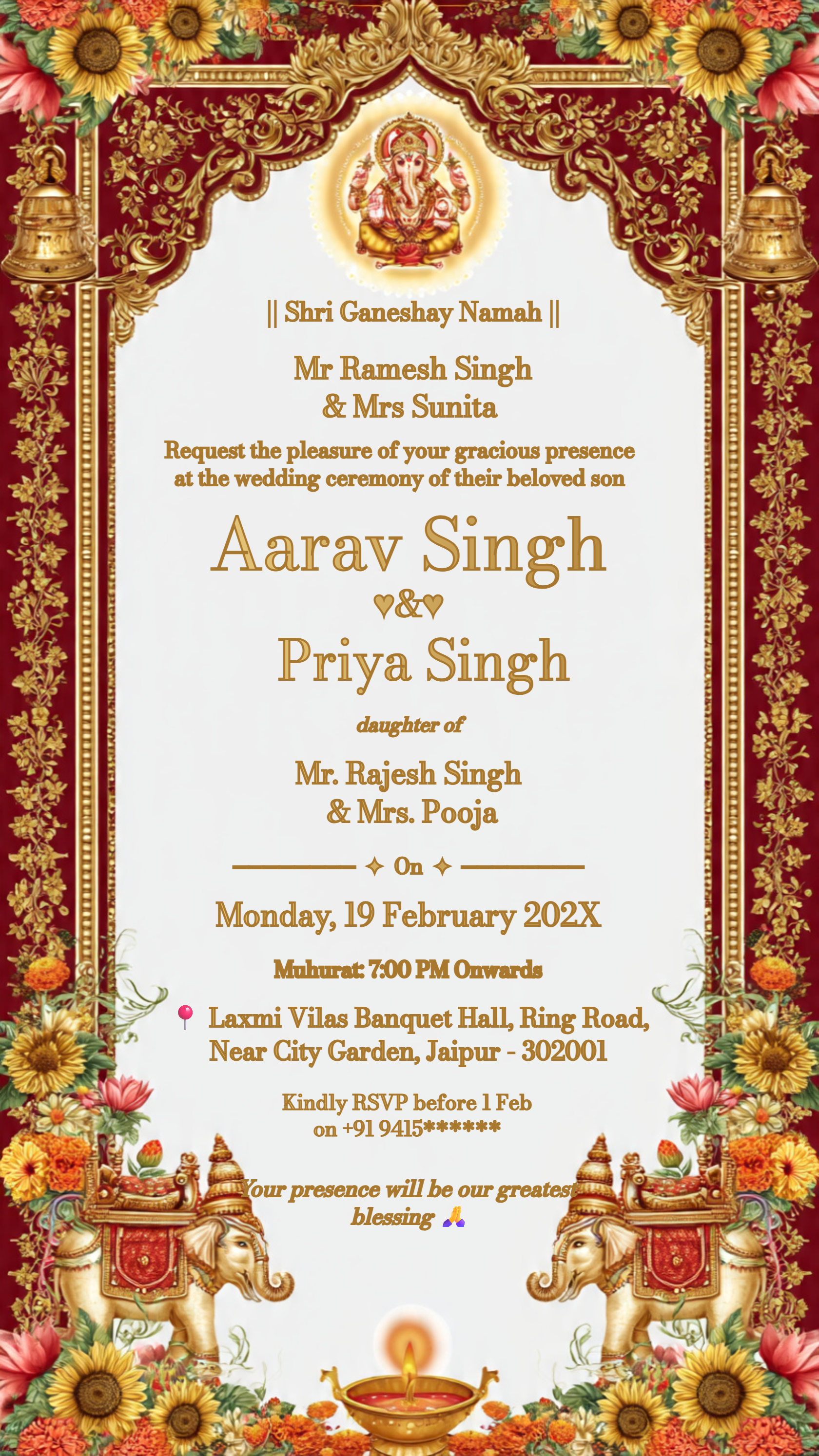 Shri Ganeshaya Namah Hindu wedding invitation card with Ganesh design