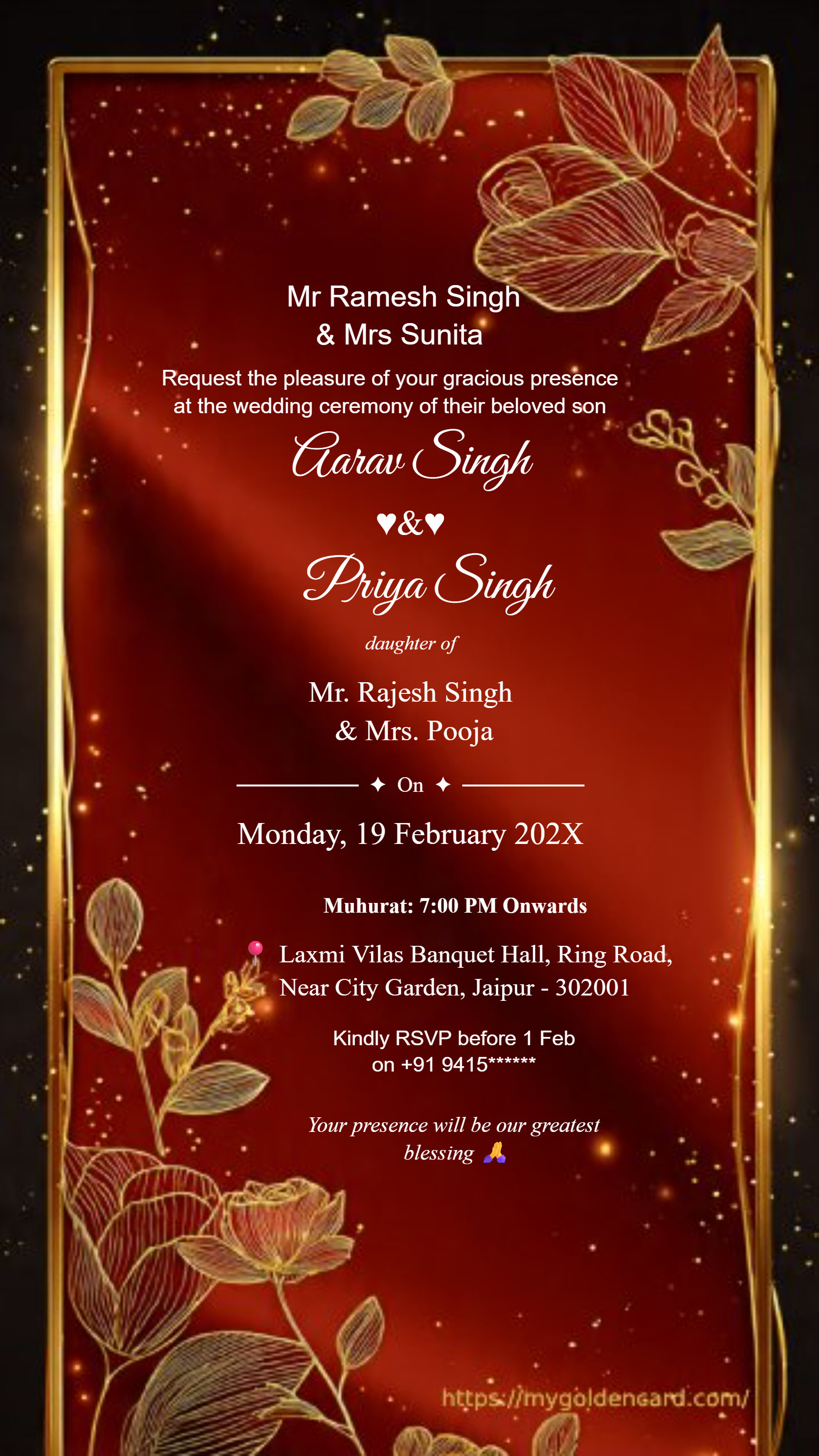 Royal Floral Gold Frame Wedding Invitation