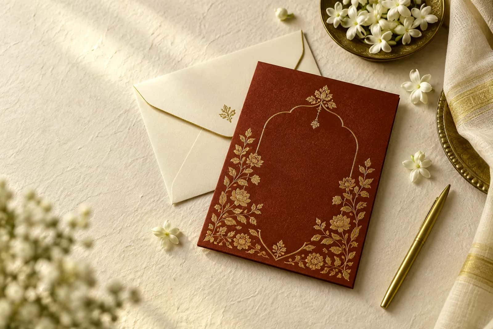 Luxury wedding invitation card and envelope