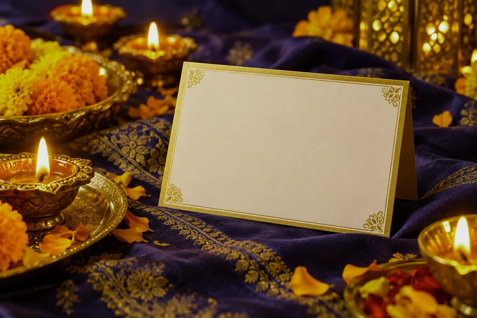 Diwali greeting card with warm festive lights