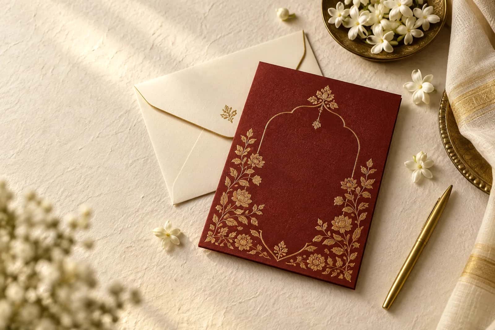 Maroon and gold wedding invitation designs