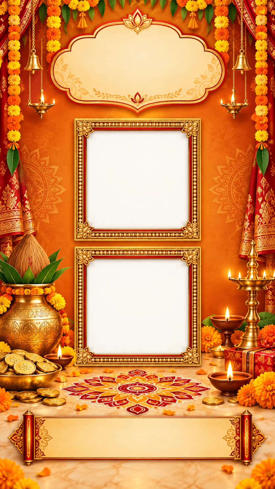 Saffron Rangoli Dhanteras Wishes editable festival status template