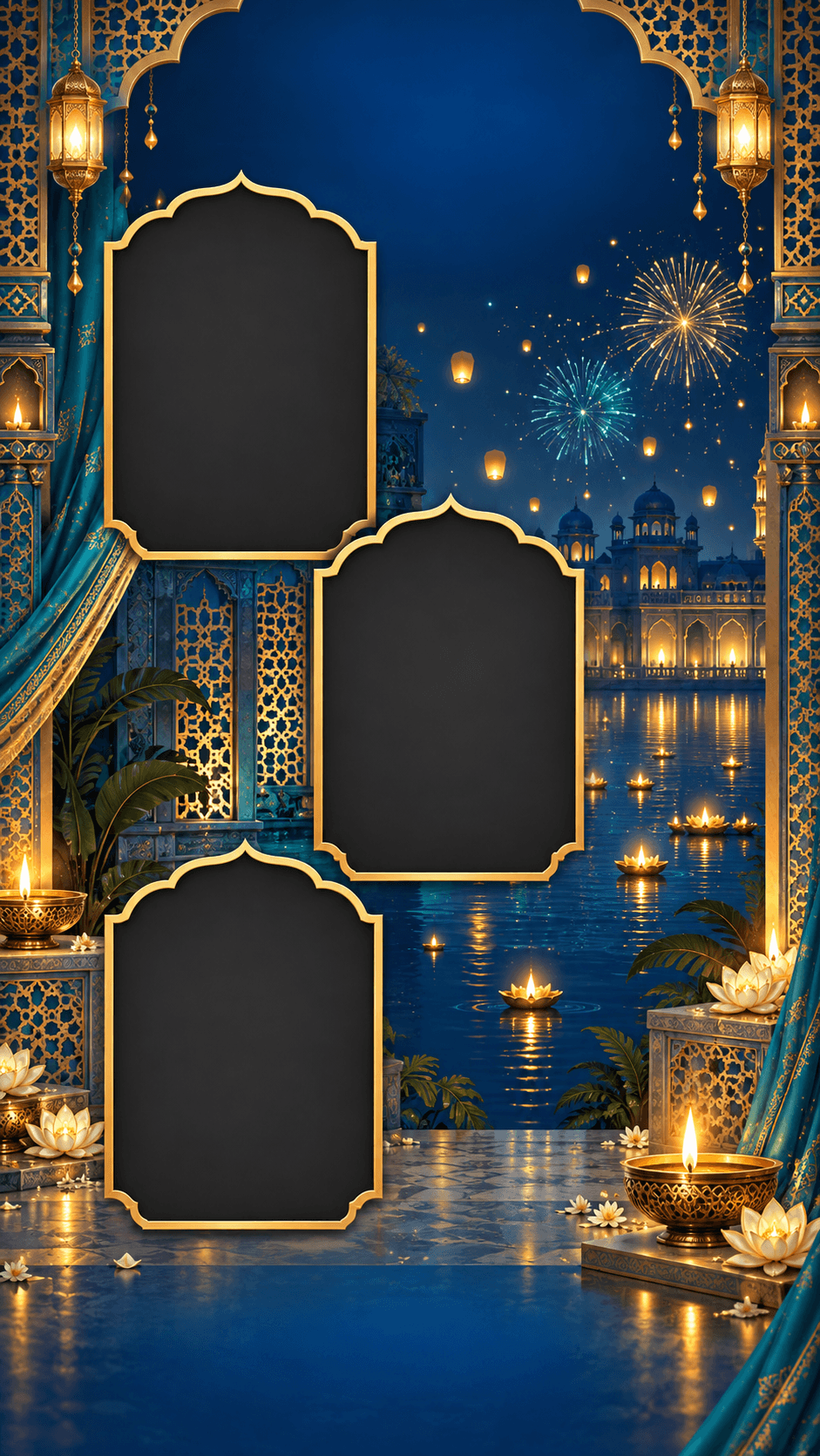 Royal Blue Diwali Night editable festival status template