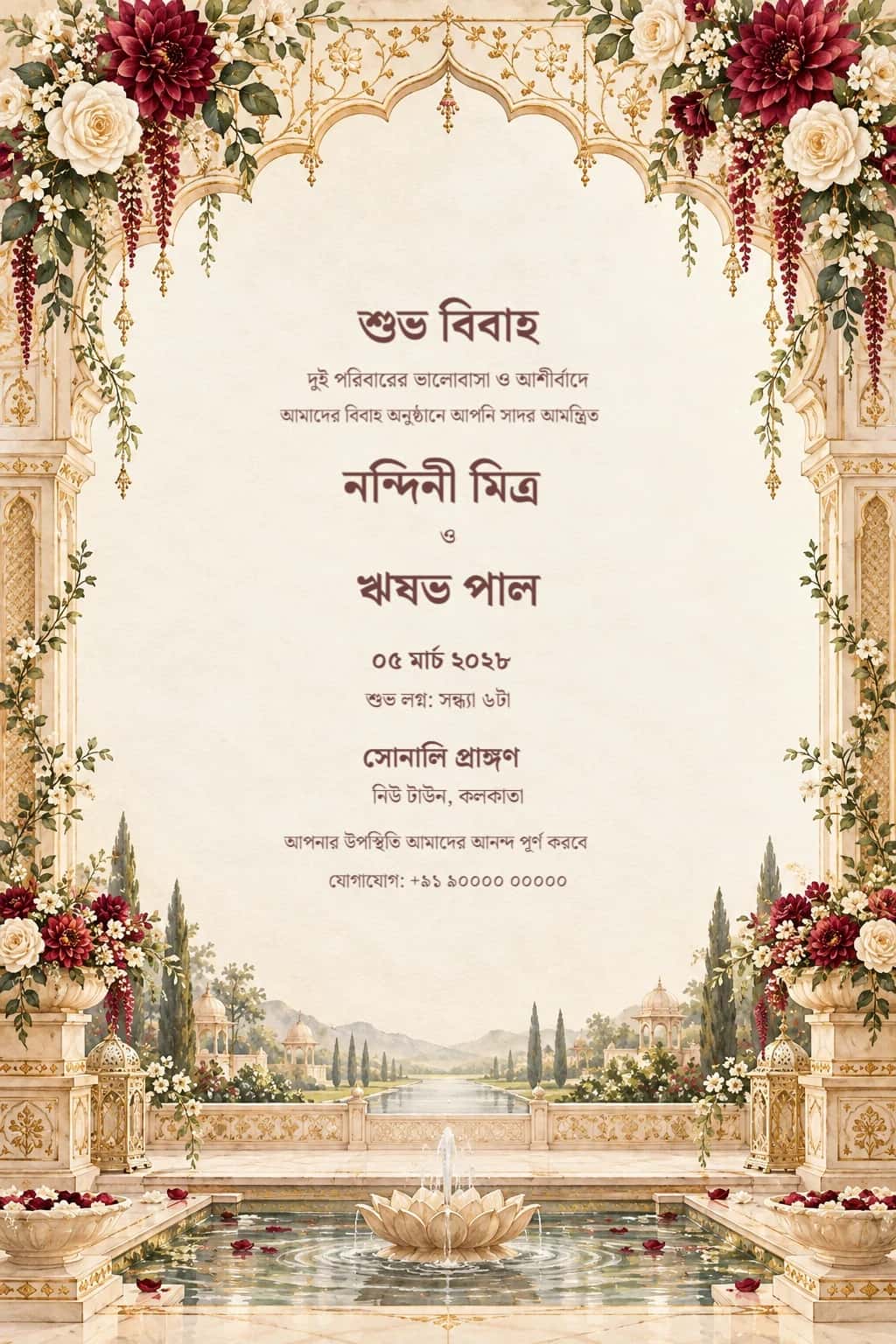 Bengali Champagne Courtyard Wedding Invitation