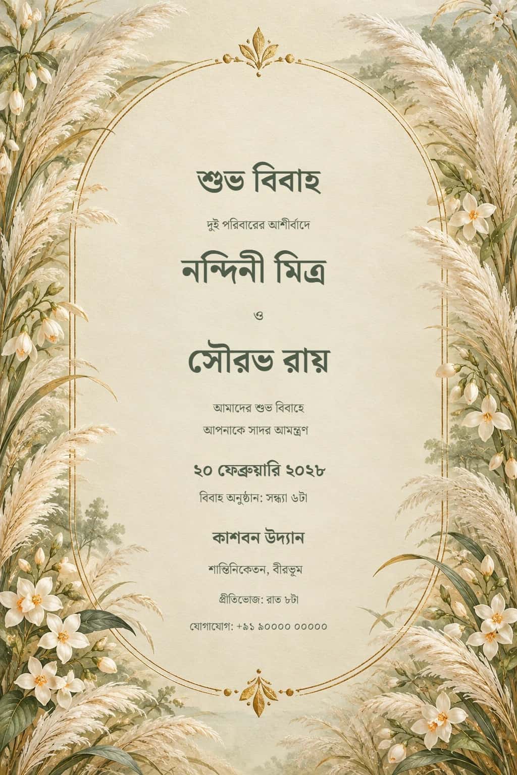Bengali Kash Autumn Wedding Invitation