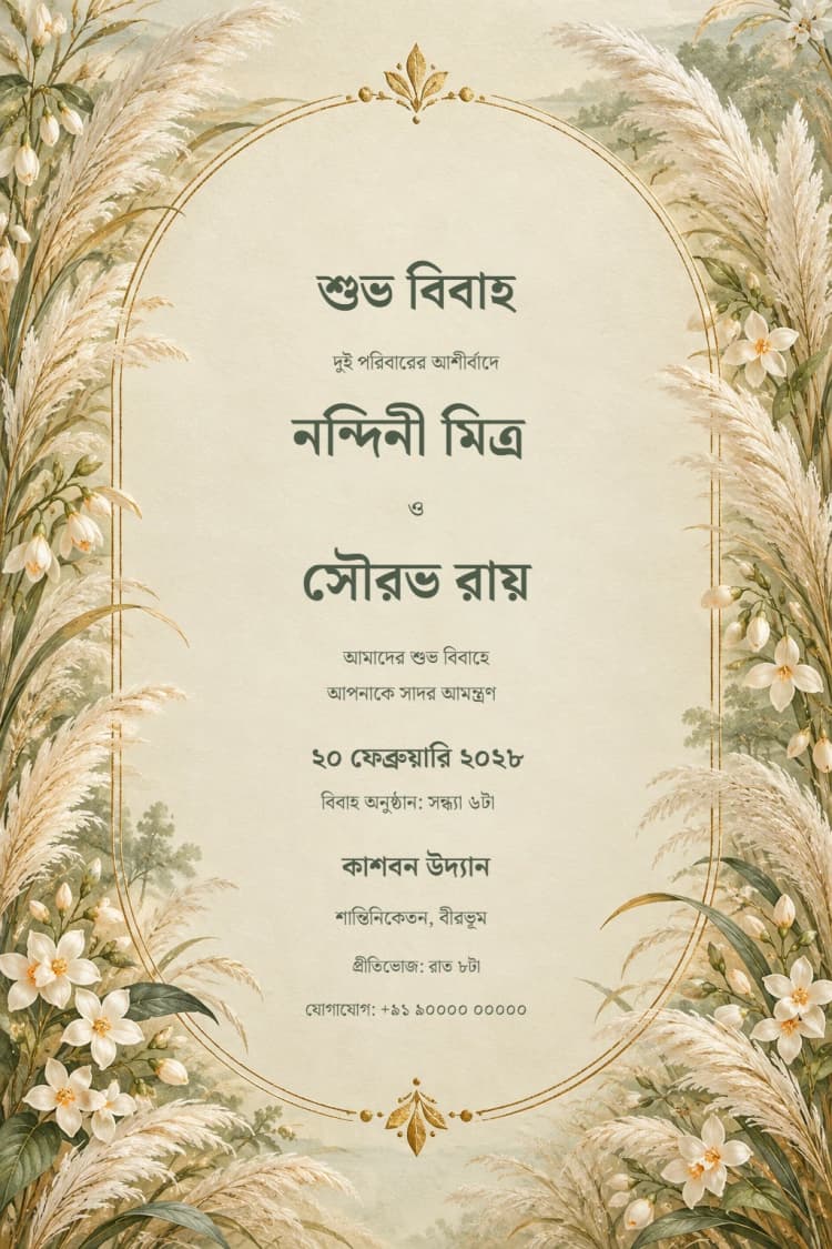 Bengali Kash Autumn Wedding Invitation