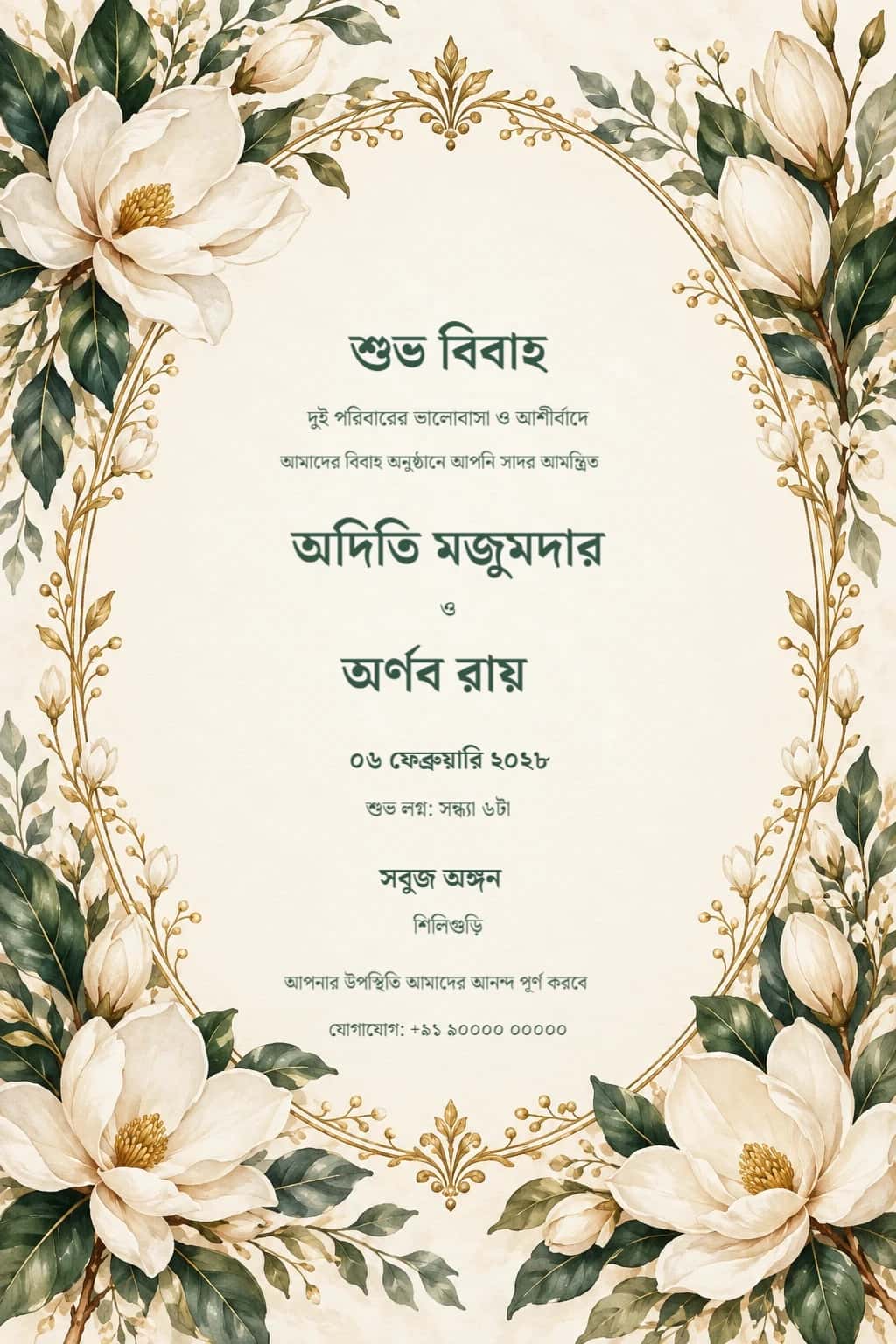 Bengali Emerald Magnolia Wedding Invitation