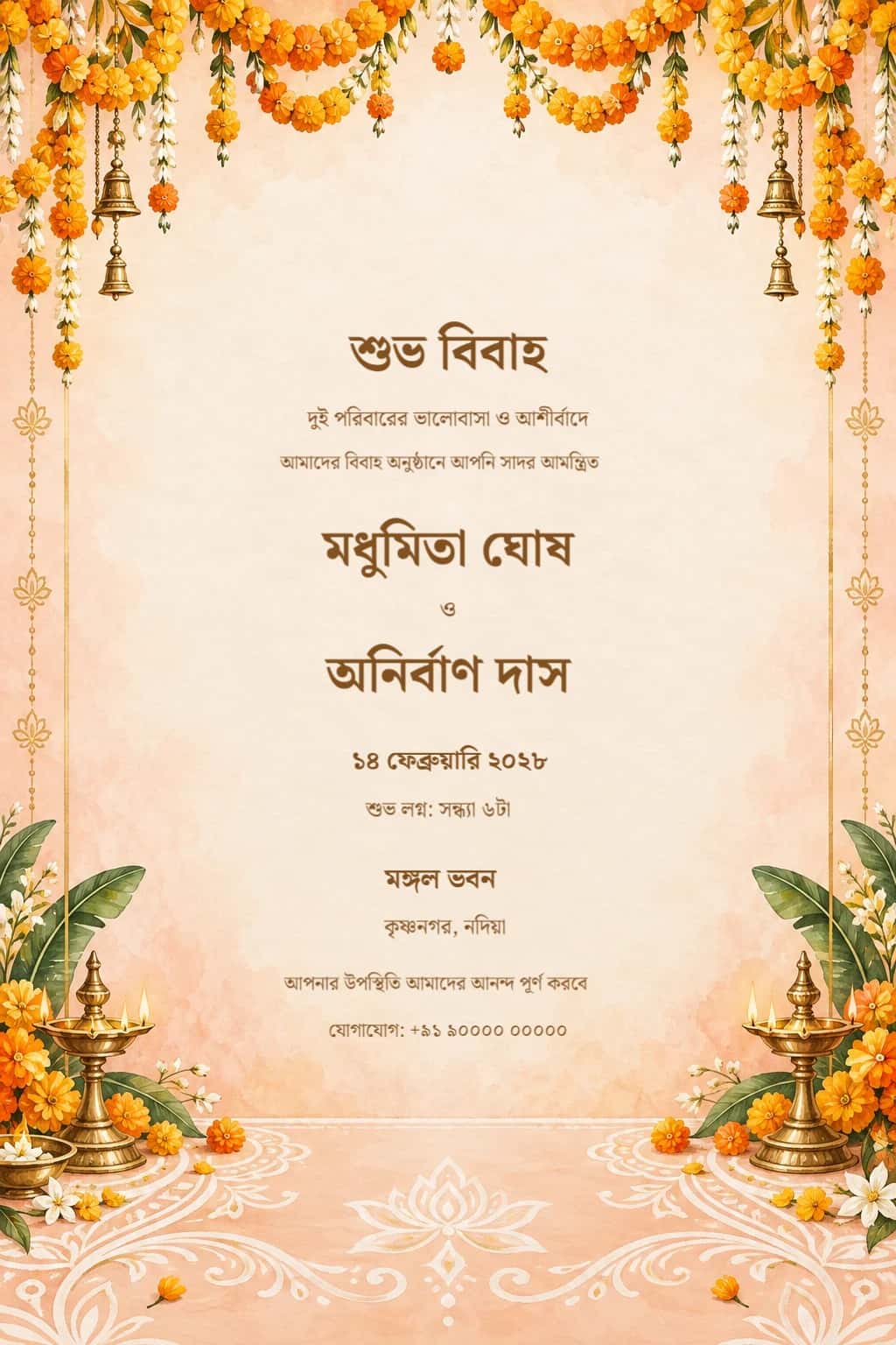 Bengali Marigold Celebration Wedding Invitation