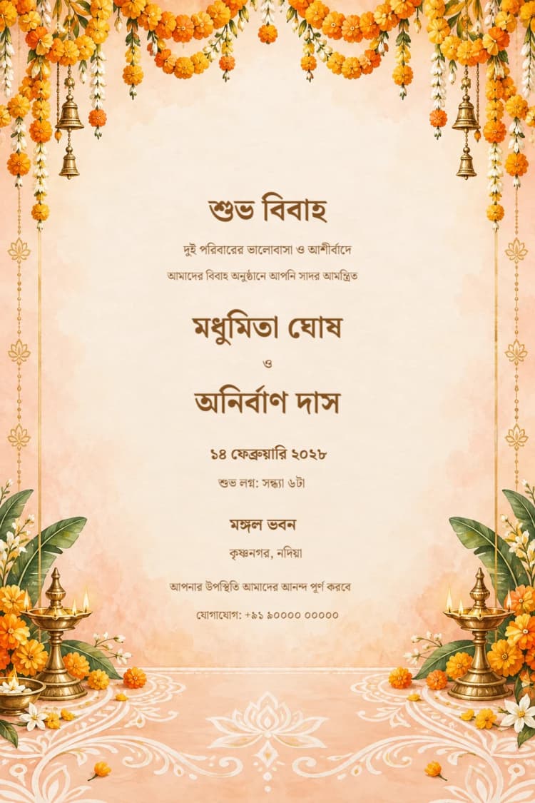 Bengali Marigold Celebration Wedding Invitation