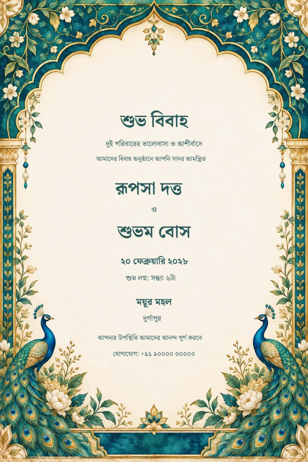 Bengali Peacock Pavilion Wedding Invitation