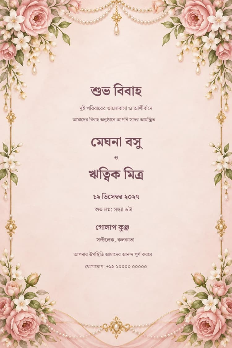Bengali Rose and Jasmine Wedding Invitation