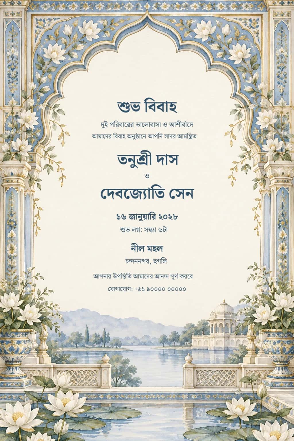Bengali Royal Blue Palace Wedding Invitation