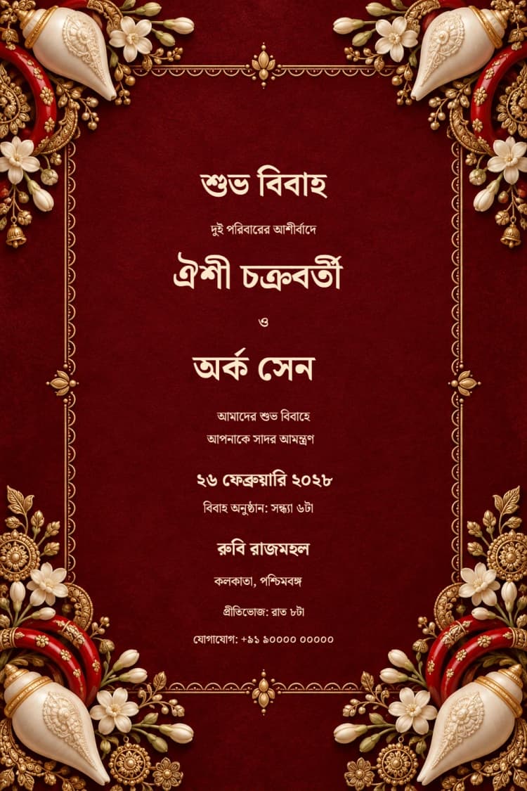 Bengali Shankha Ruby Wedding Invitation