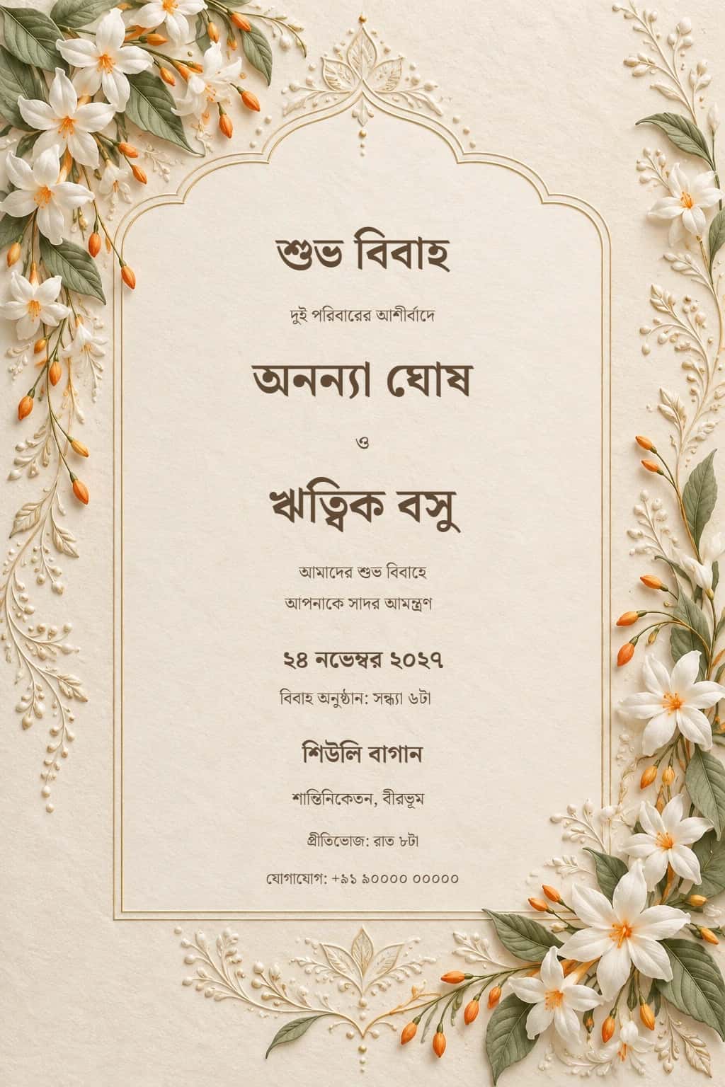 Bengali Shiuli Pearl Wedding Invitation