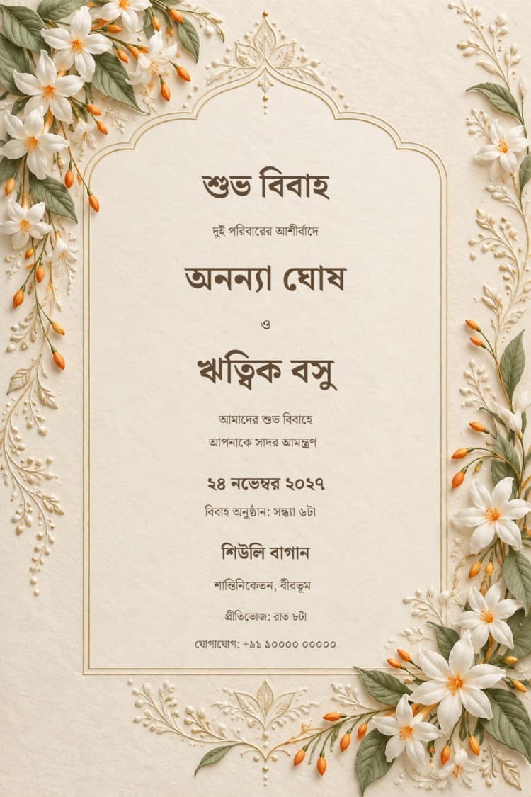 Bengali Shiuli Pearl Wedding Invitation