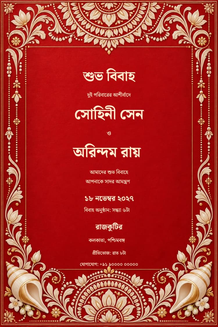 Bengali Sindoor Alpona Wedding Invitation