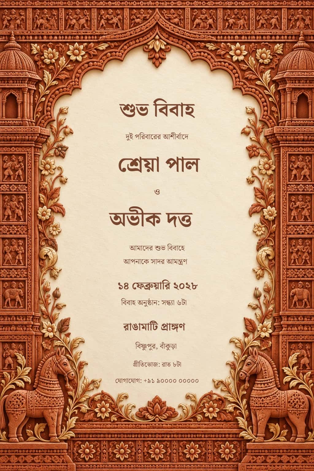 Bengali Bishnupur Terracotta Wedding Invitation