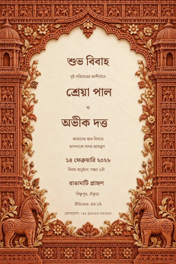Bengali Bishnupur Terracotta Wedding Invitation
