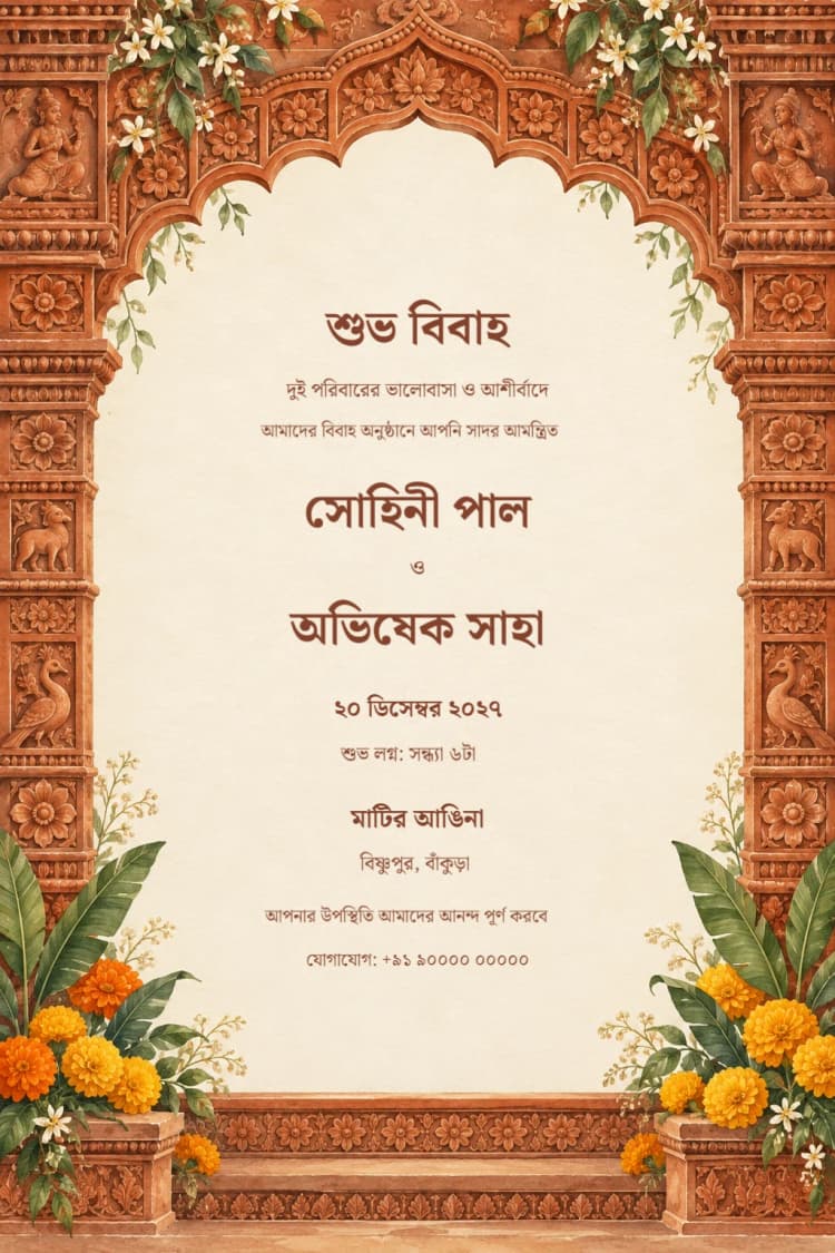 Bengali Terracotta Heritage Wedding Invitation